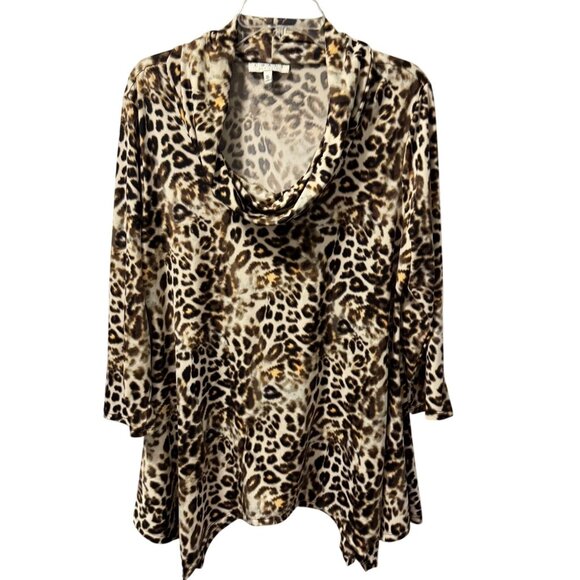 Chaus New York Animal Print Cowl Neck Top Sz XL tunic - Picture 1 of 12